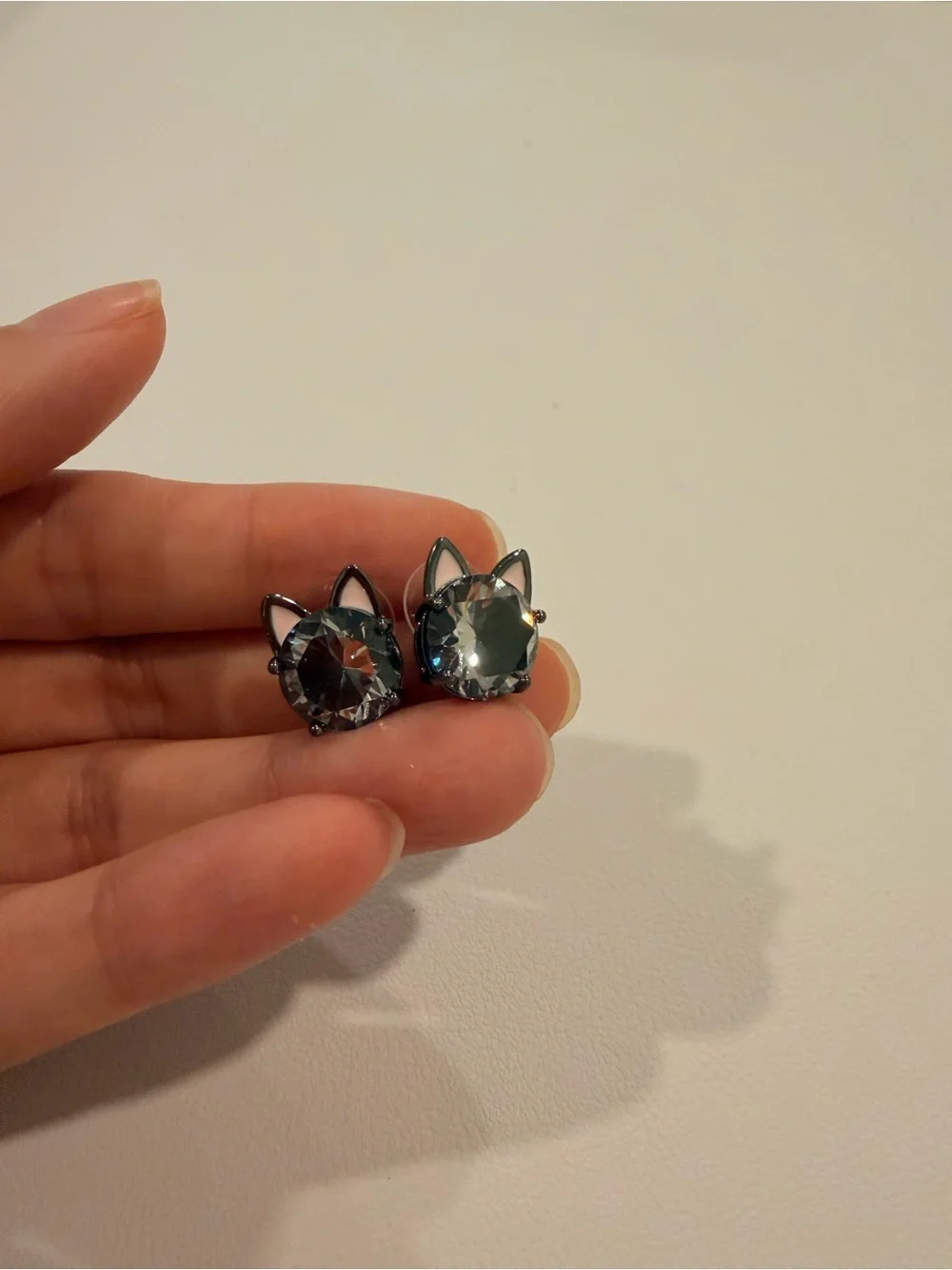 Black Cat Ear Stud Earrings with Pink Ear Detail